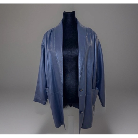 Bally Soft Leather Coat Dark Blue Jacket Vintage Made in Italy Size 10 Womens - Picture 2 of 14